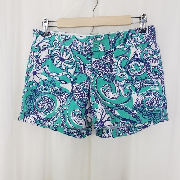 Lilly Pulitzer The Callahan Short 100% cotton teal blue white paisley size 2 - Picture 1 of 7
